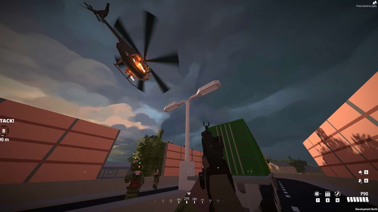 BattleBit Remastered on PlayStation: An image of a helicopter flying over the player in one of the game's maps.
