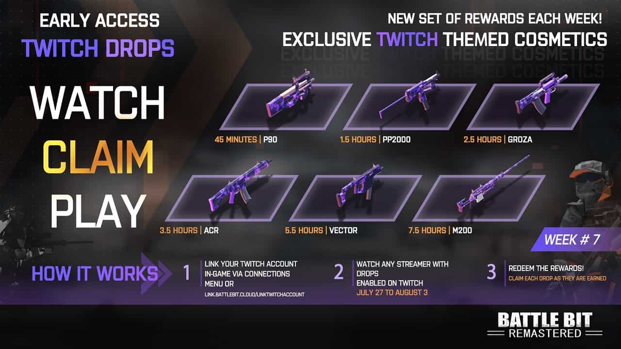 BattleBit Remastered Twitch Drops: An image of Week 7's rewards in the game.