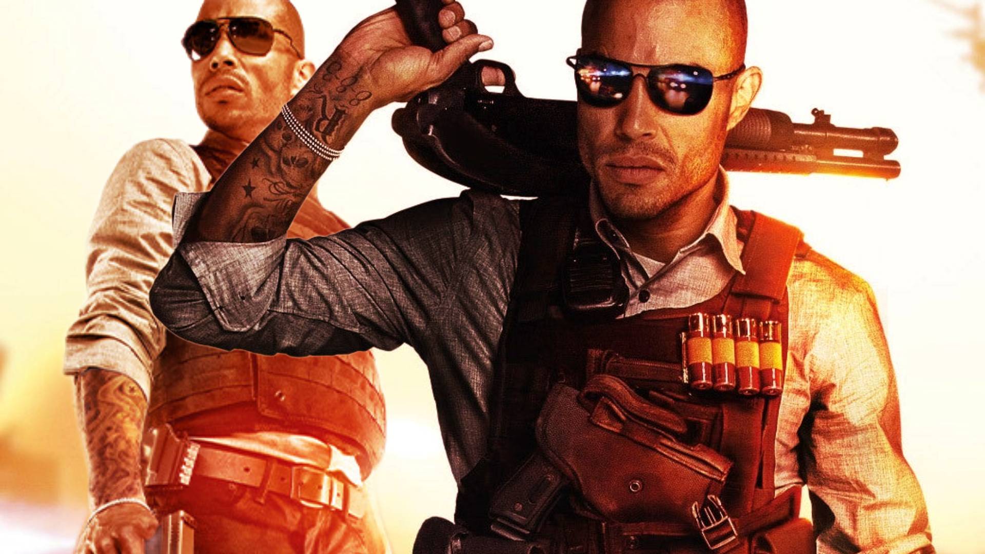 Battlefield Hardline soldiers standing together under an orange glow