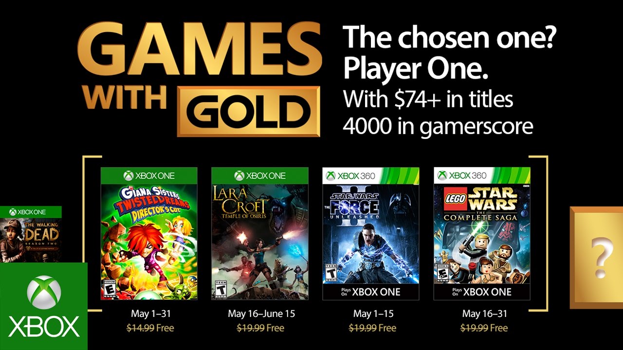 Games with Gold for May includes some Lara Croft and Star Wars