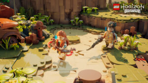 lego horizon adventures release date window - a lego character holding a bow runs