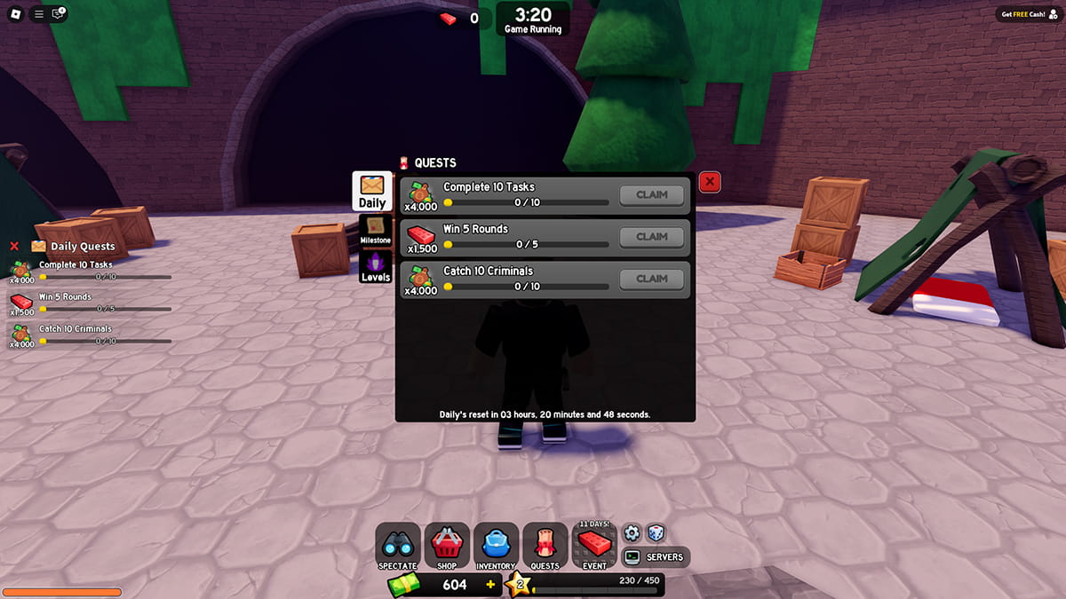Image of the Quests screen in Be NPC or Die on Roblox.