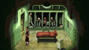 A prison cell containing people, along with a Raspberry Pi running games.
