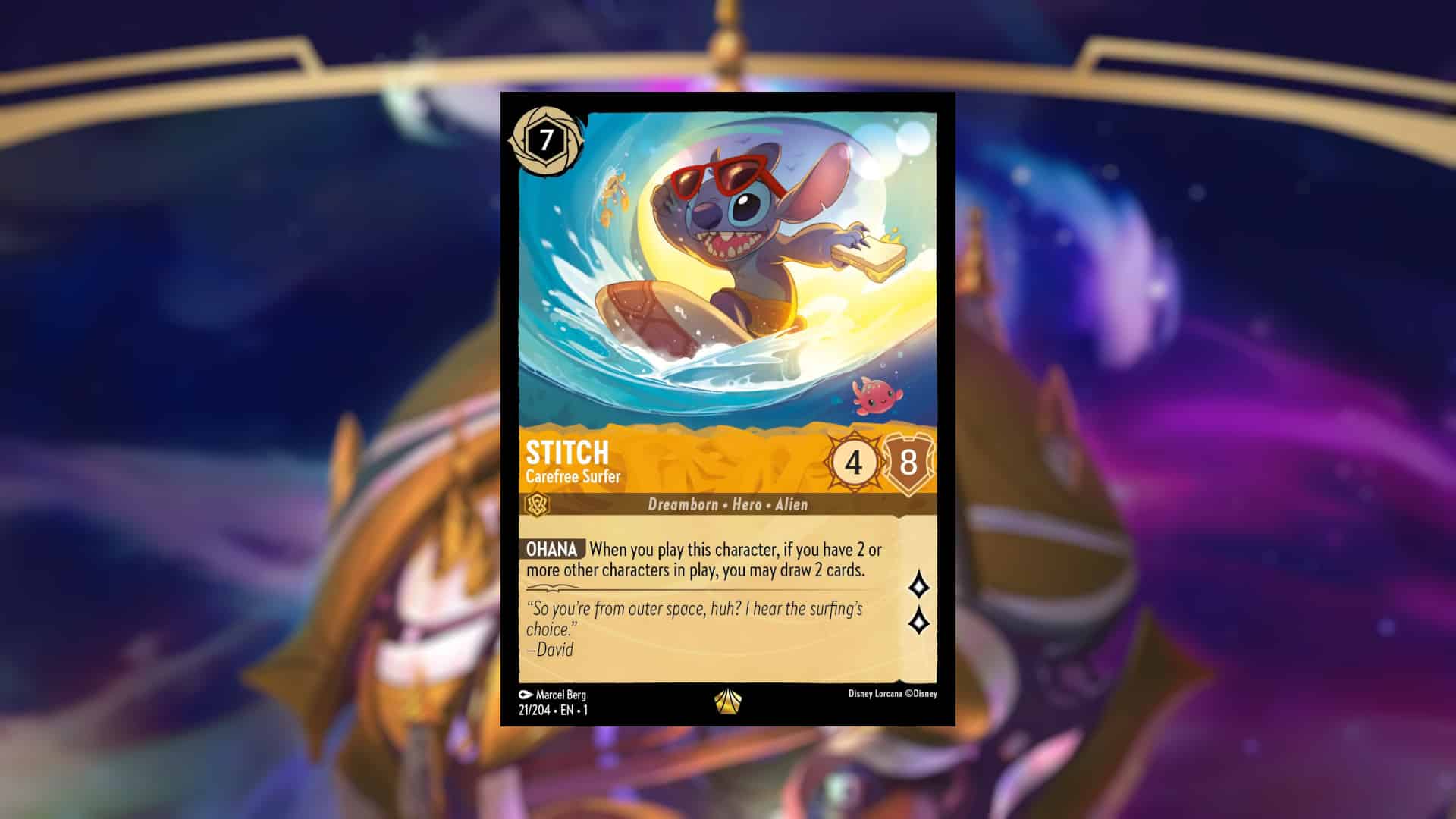 Picture of the Disney Lorcana card - Stitch - Carefree Surfer