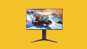 An image of the best gaming TV on a yellow background perfect for Fortnite enthusiasts.
