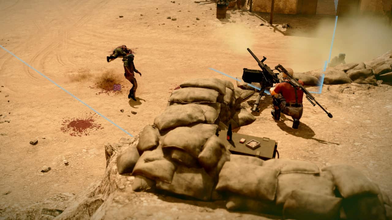 Best starting mercs in Jagged Alliance 3: Steroid uses aa machine gun emplacement to shoot down a Legionary.