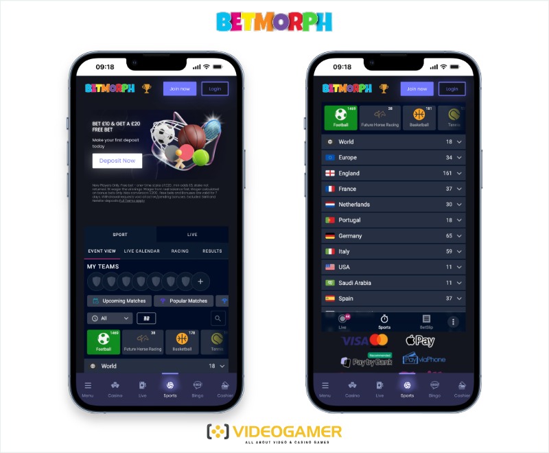 An image showing BetMorph Sportsbook and its most popular betting markets.