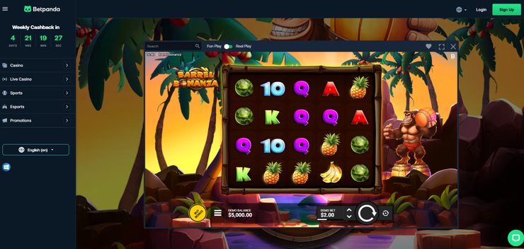 Screenshot of the Barrel Bonanza slot game at BetPanda