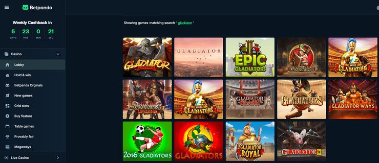 Selection of Gladiator slot games available at BetPanda