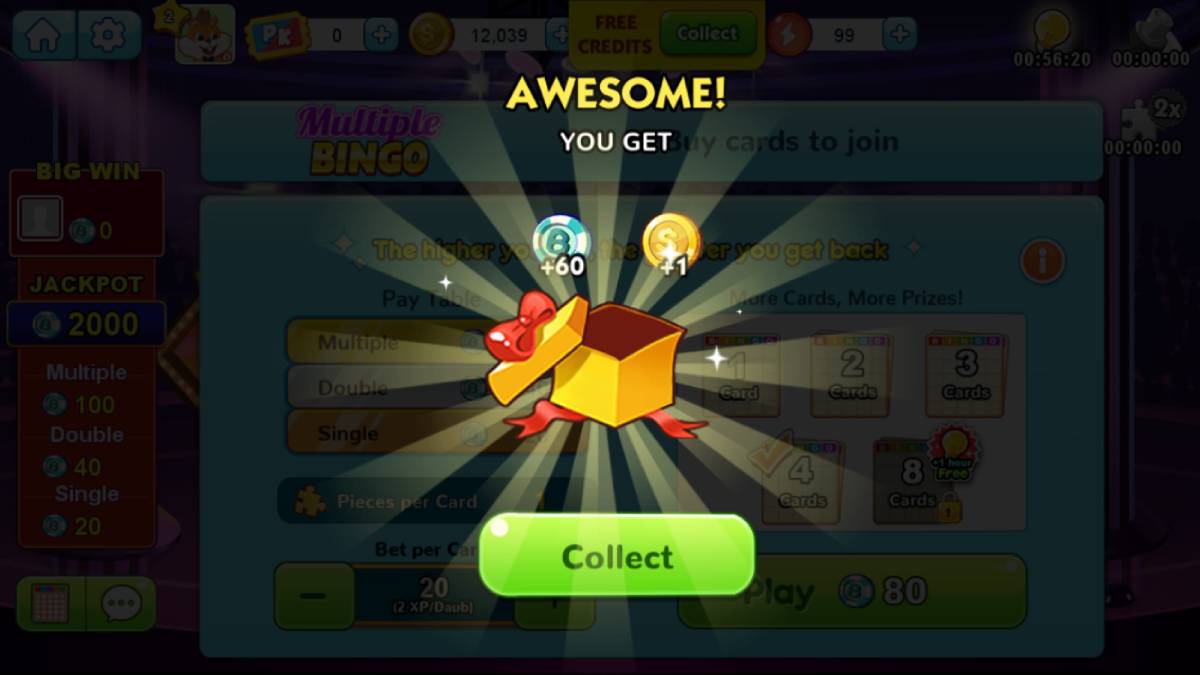 Bingo Holiday free credits links: redemption screen.