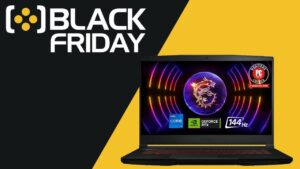 An Intel 12th Gen laptop with the black friday logo on it.