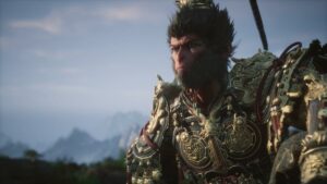 Is Black Myth Wukong Deluxe Edition worth it: Sun Wukong wearing armour with a mountainous background.
