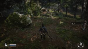 Image of player character in a forest environment in Black Myth: Wukong. The screen shows that the first Spark has been obtained on the road to max level.