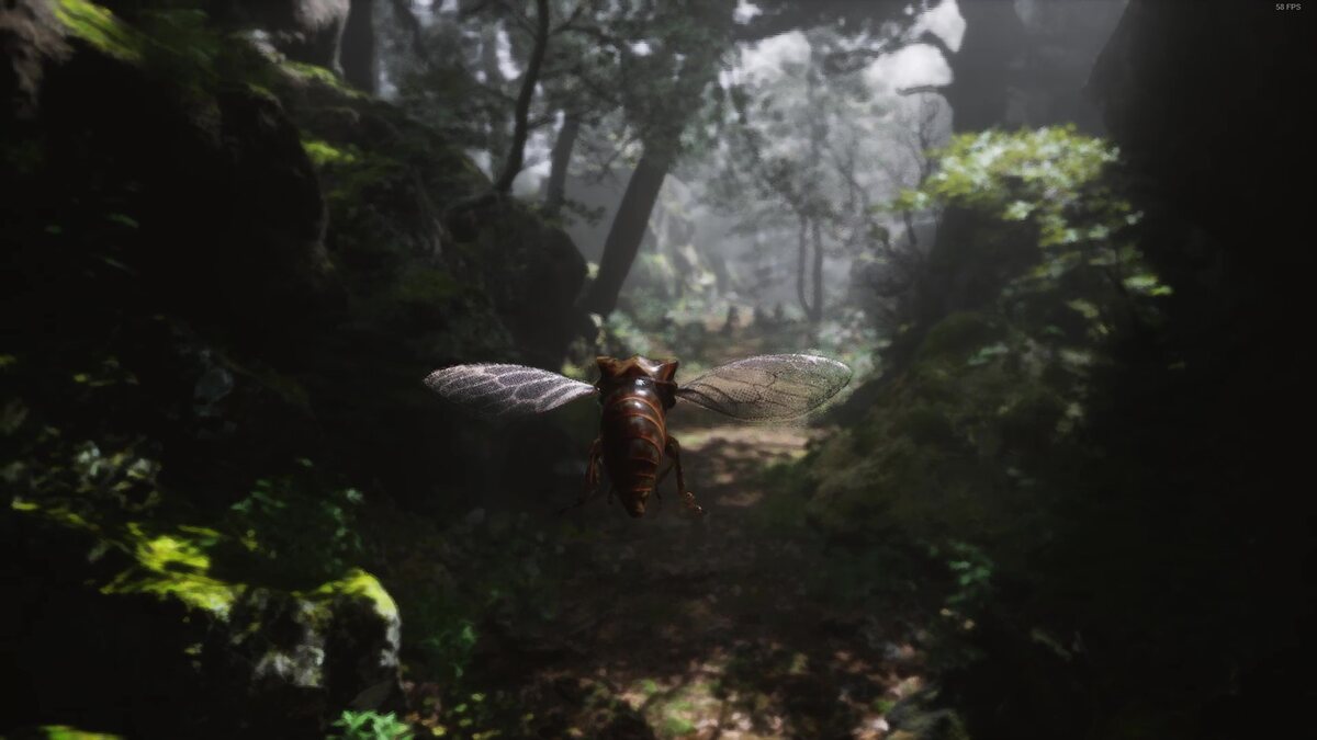 Black Myth Wukong how to turn into cicada: A cicada flying through a wooded area.