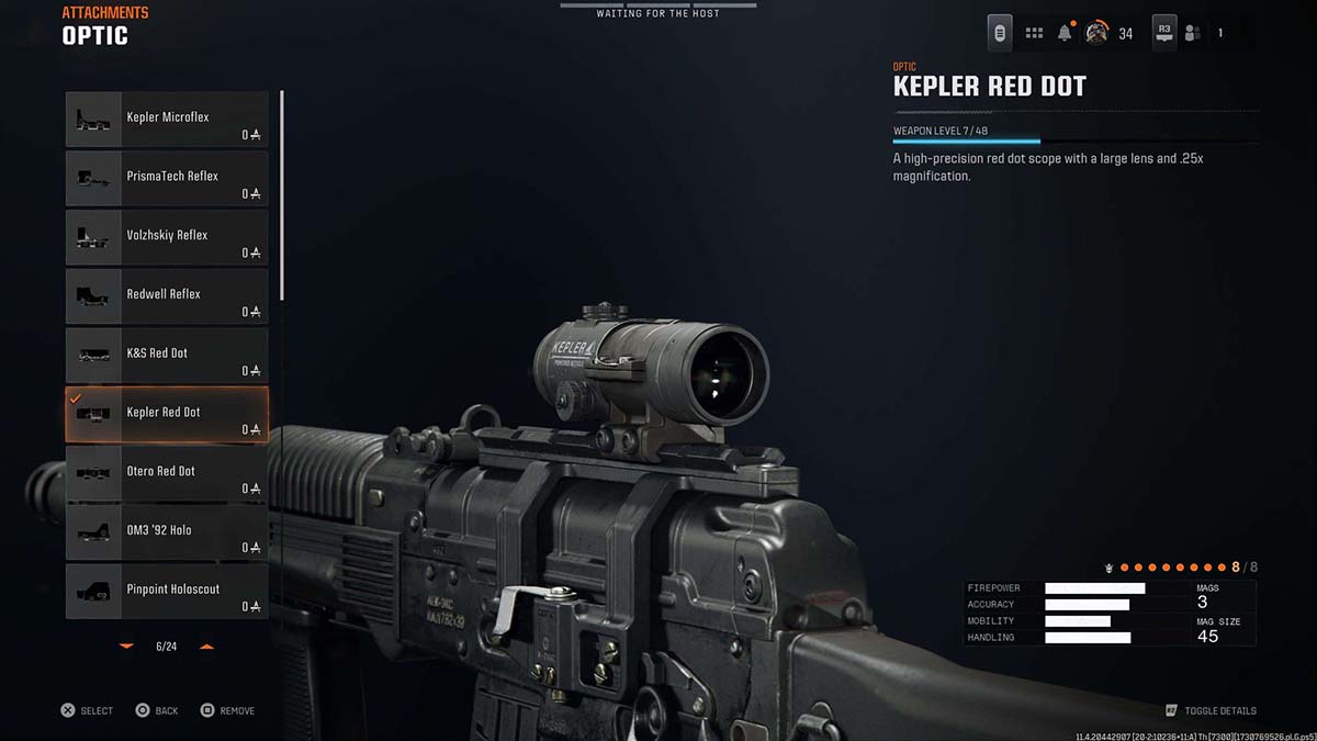 Black Ops 6 AEK-973 Kelper Red Dot attachment in gunsmith