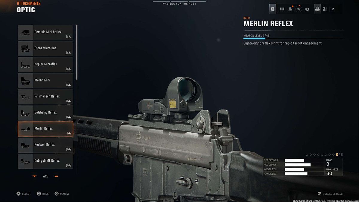 Black Ops 6 AMES 85 Merlin Reflex attachment in gunsmith