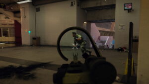 Image of a player entering another's crosshairs during a match in Call of Duty Black Ops 6.