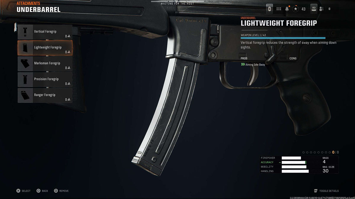Black Ops 6 C9 Lightweight Grip attachment in Gunsmith