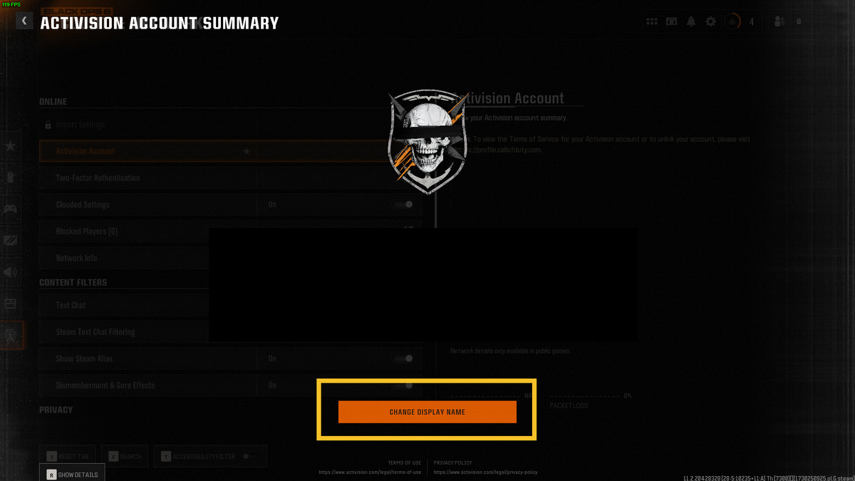 How to change display name in Black Ops 6: settings menu.