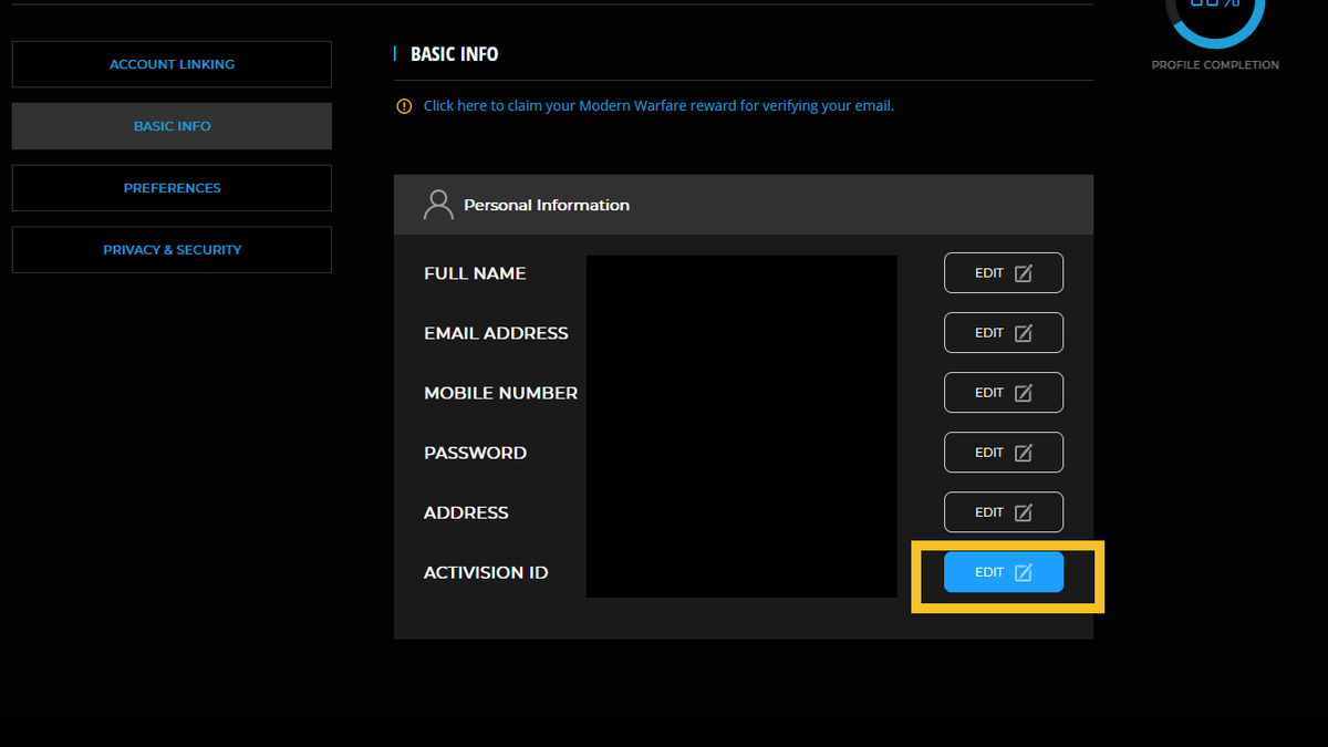 How to change display name in Black Ops 6: Call of Duty website settings menu.