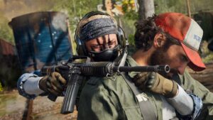 Black Ops 6 player holding assault rifle and using an enemy as a shield