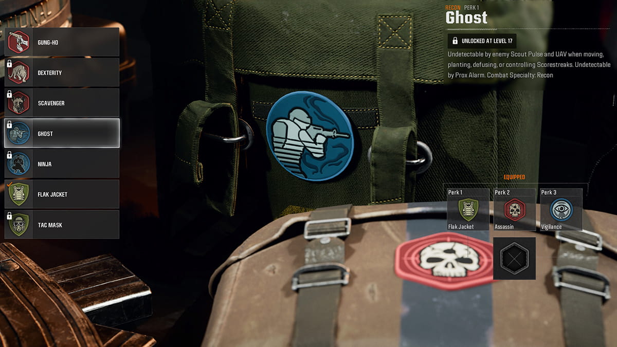 Image of aperk loadout screen in Call of Duty Black Ops 6 showing the bug blocking the Ghost perk.