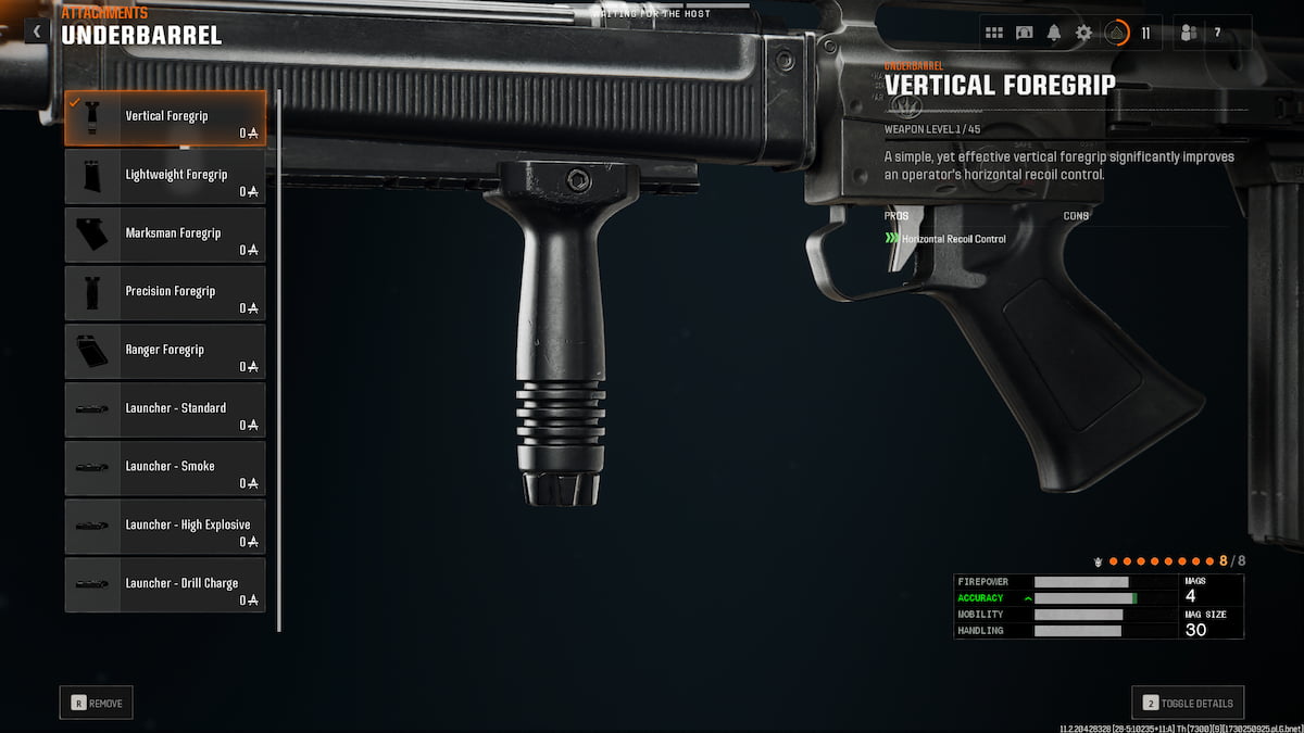 Image of Goblin Mk2 Vertical Foregrip attachment in Gunsmith screen in Call of Duty Black Ops 6.