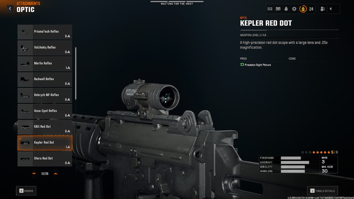Image of the Kepler Red Dot attachment for Krig C in Black Ops 6.