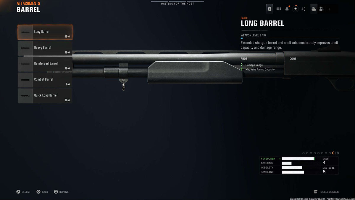 Black Ops 6 Marine SP Long Barrel attachment in gunsmith