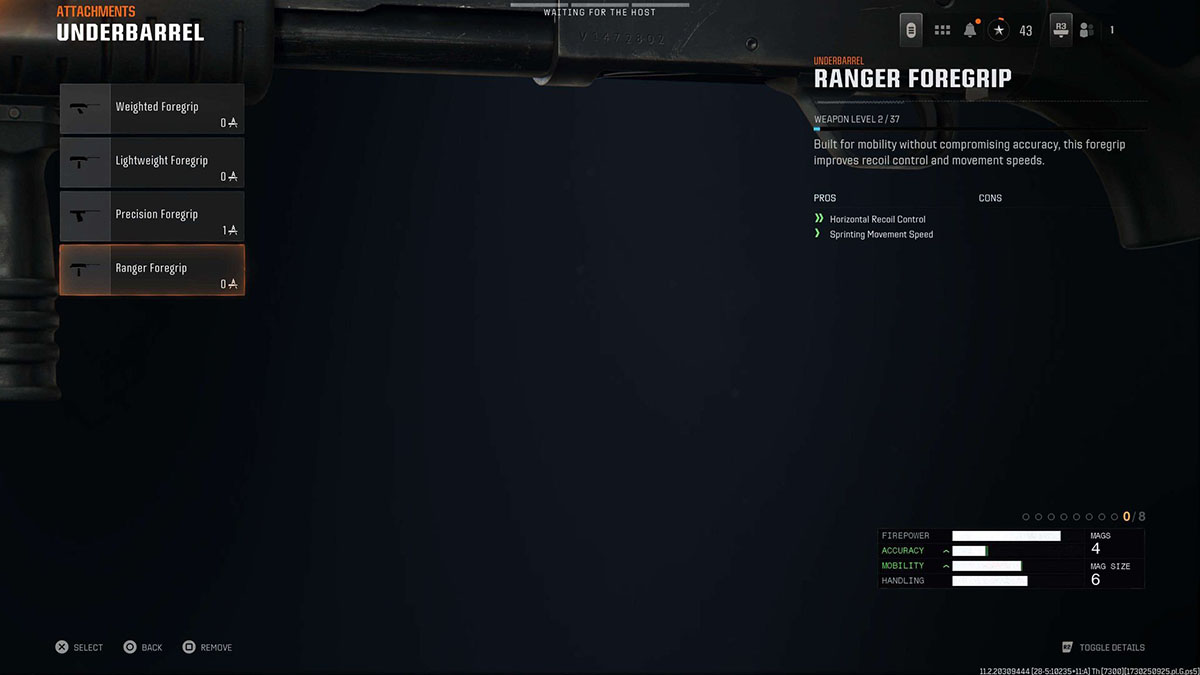 Black Ops 6 Marine SP Ranger Foregrip attachment in gunsmith