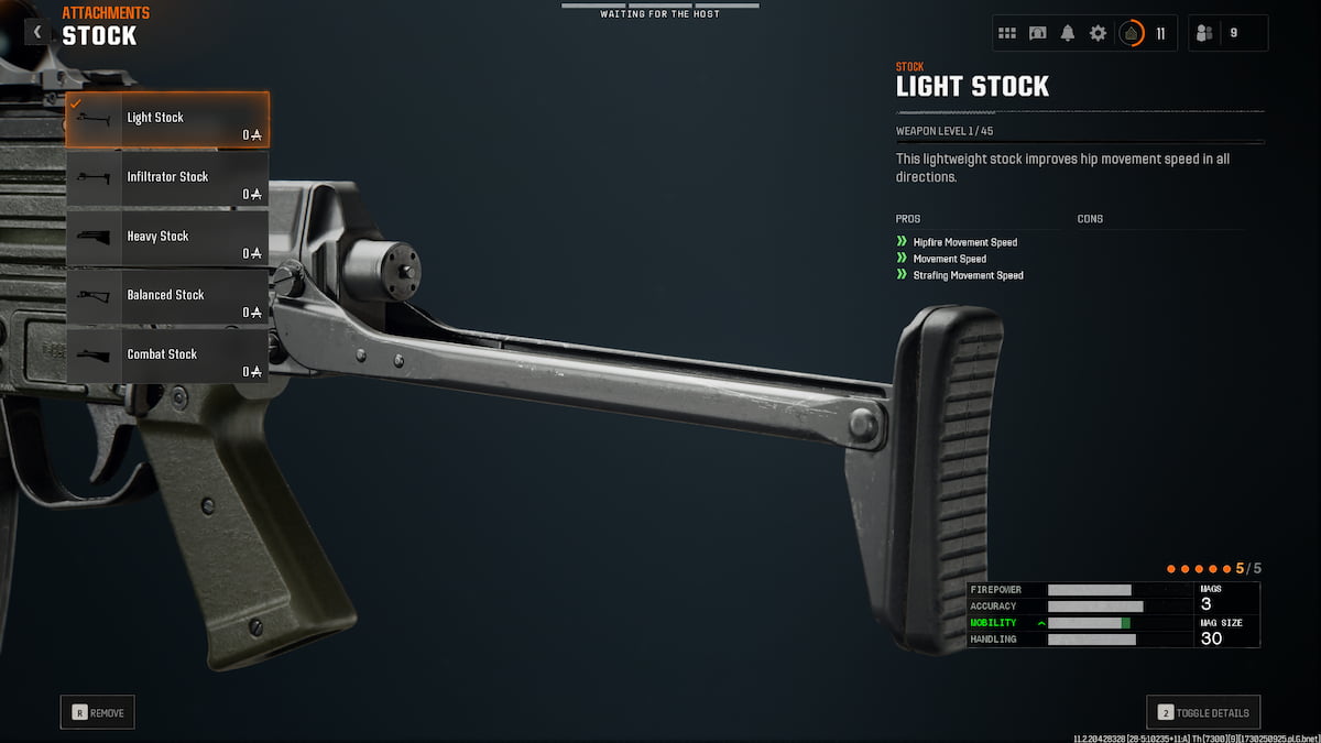 Image of Model L Light Stock attachment in Gunsmith screen in Call of Duty Black Ops 6.