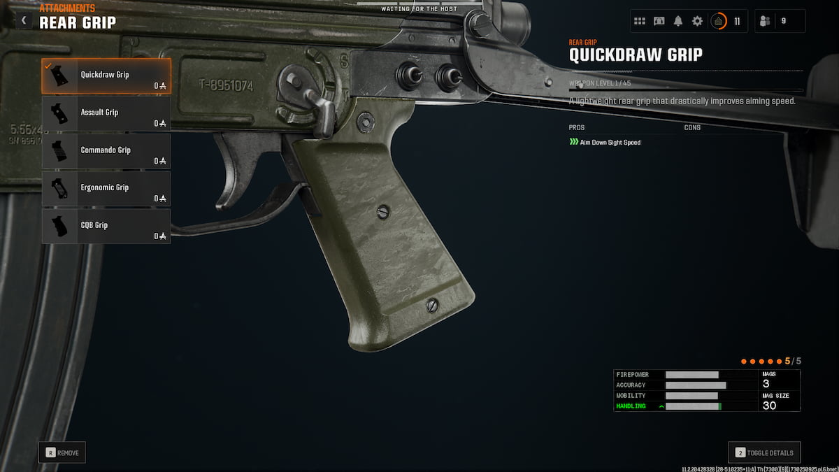 Image of Model L Quickdraw Grip attachment in Gunsmith screen in Call of Duty Black Ops 6.