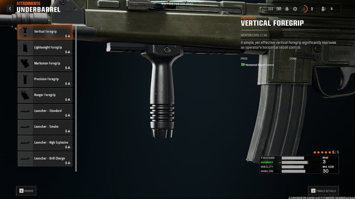 Image of Model L Vertical Foregrip attachment in Gunsmith screen in Call of Duty Black Ops 6.