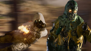 Image of Black Ops 6 player diving to the right with a Zombie on the left