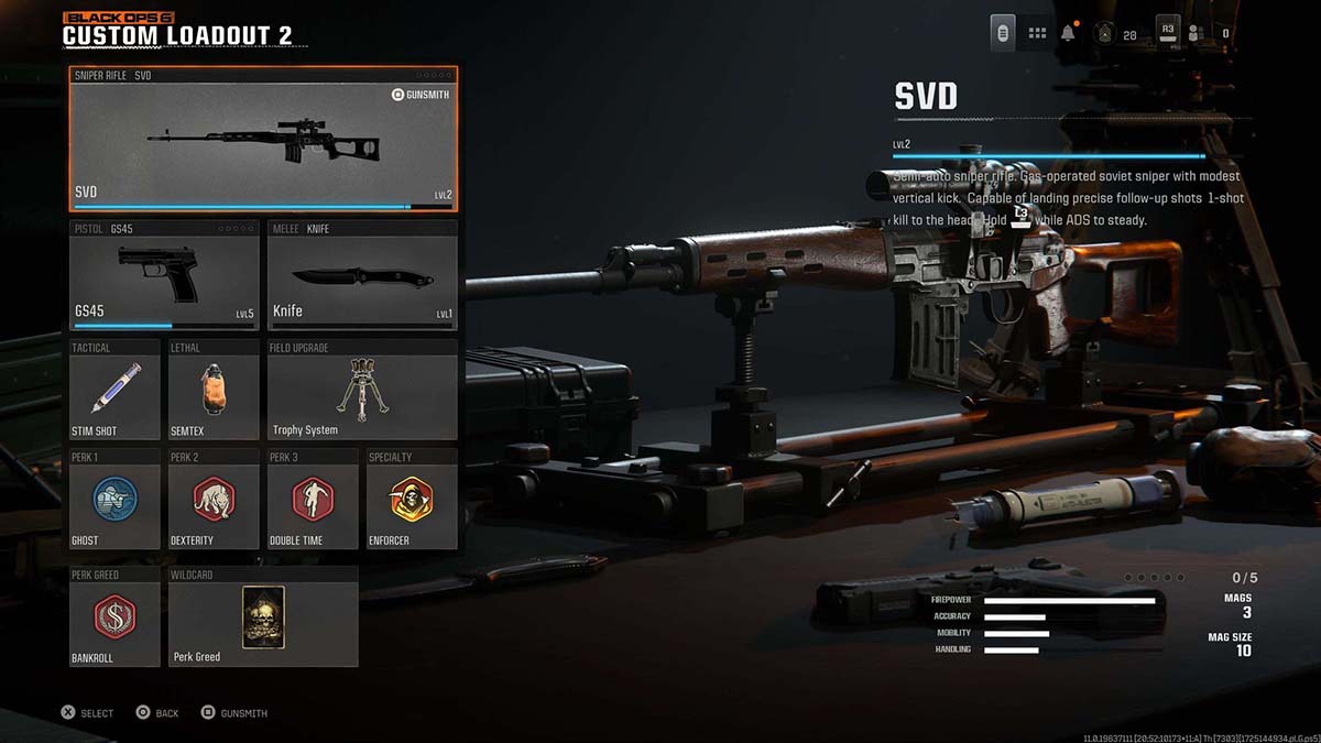 Image of Black Ops 6 SVD sniper rifle in loadout selection screen