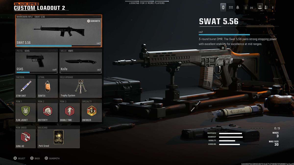 Black Ops 6 SWAT 5.56 in theloadout selection screen