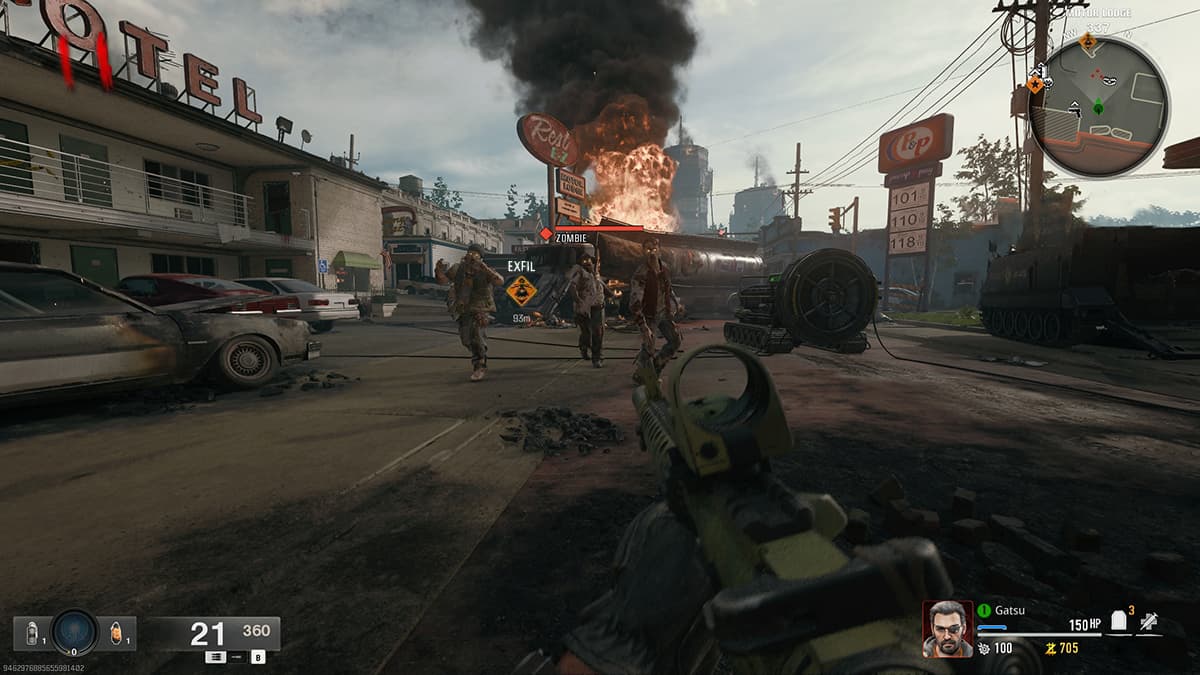 Image of a player in Black Ops 6 Zombies mode fighting through zombies to reach the Exfil area.