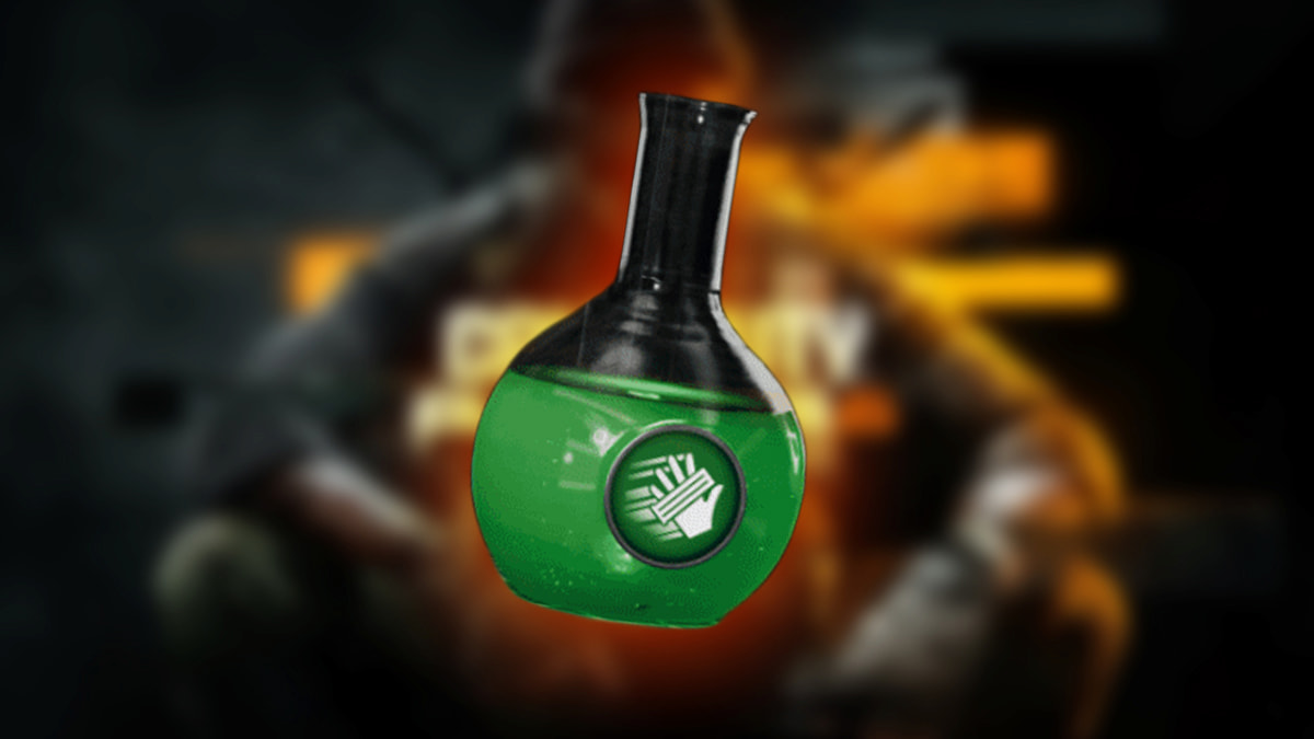 Image of the Zombies Augment Research bottle on a blurred Call of Duty Black Ops 6 background.