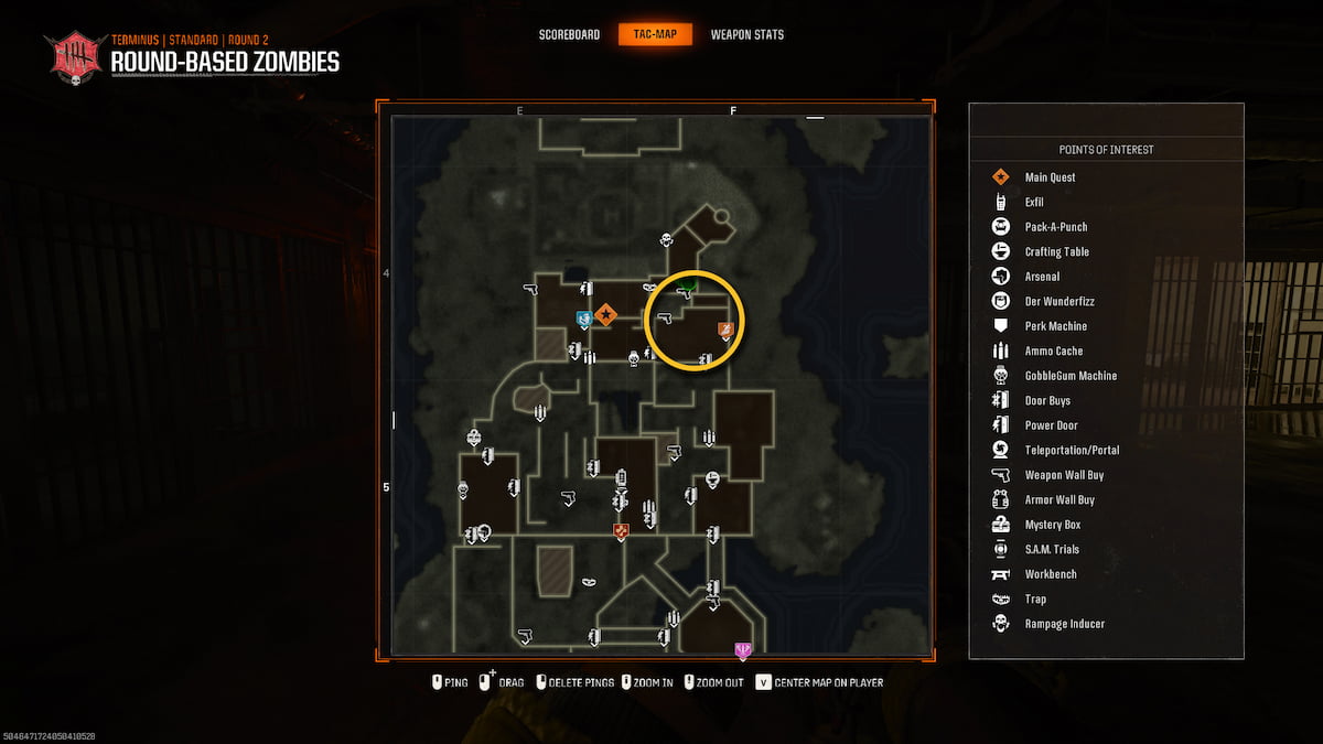 Image of the Terminus map in Call of Duty Black Ops 6 Zombies, with the Armory location circled.