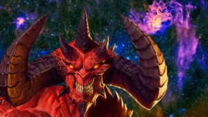 An image of Diablo, the boss of Blizzard's gothic RPG series, standing in space