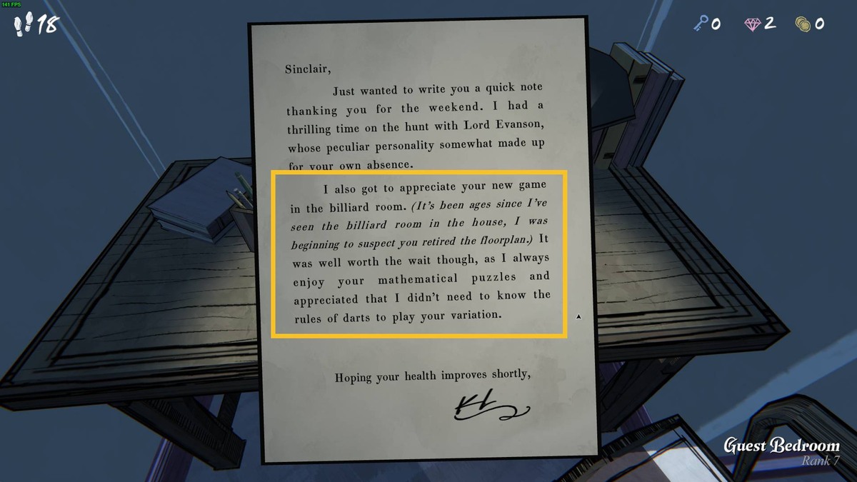 Blue Prince Dartboard Puzzle: typed letter.