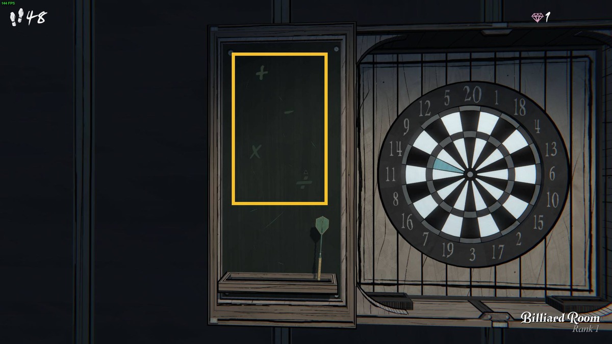 Blue Prince Dartboard Puzzle: chalk board next to a dartboard.