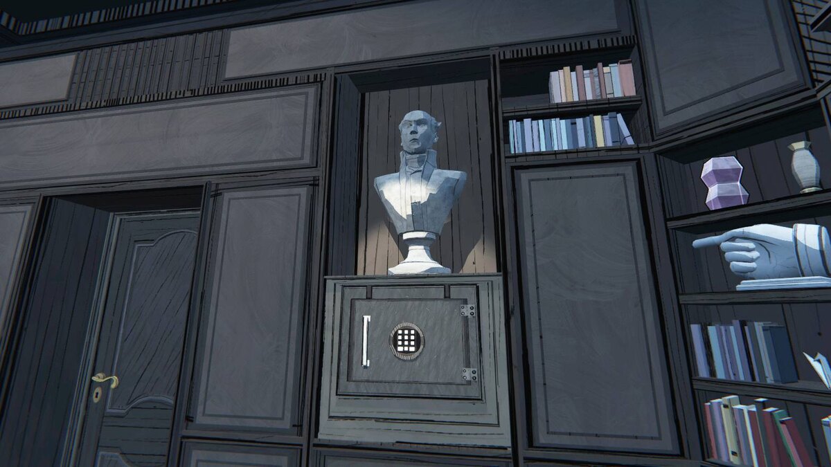 Blue Prince Office safe code: bust on top of a safe.