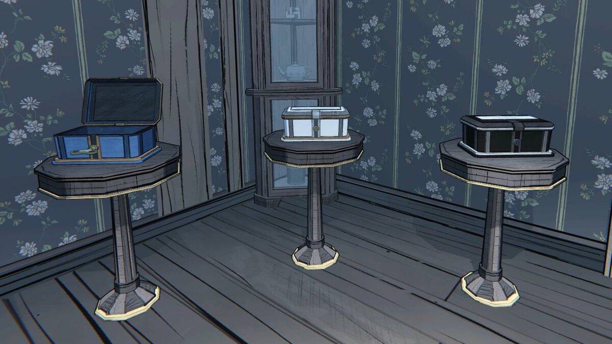 Blue Prince Parlor Game: three boxes in the Parlor room.
