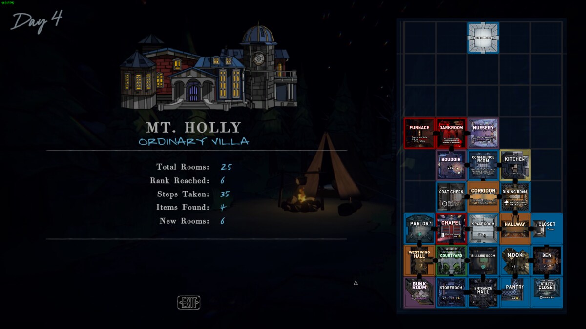 Blue Prince tips and tricks: end of run recap screen.
