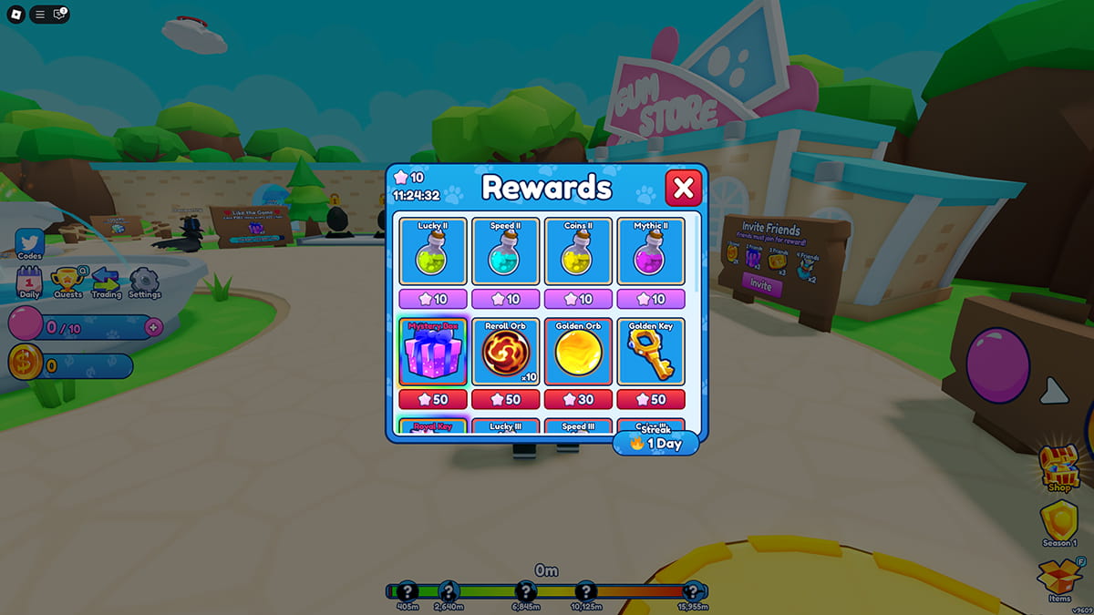 Image of the streak point redemption screen in Bubble Gum Simulator Infinity on Roblox.