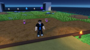 Image of the player standing at their zoo with pets in Build a Zoo on Roblox.