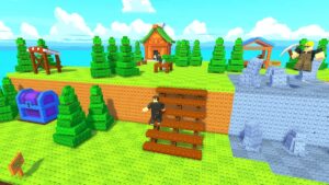 Build an Island player on the steps in the middle of their island.