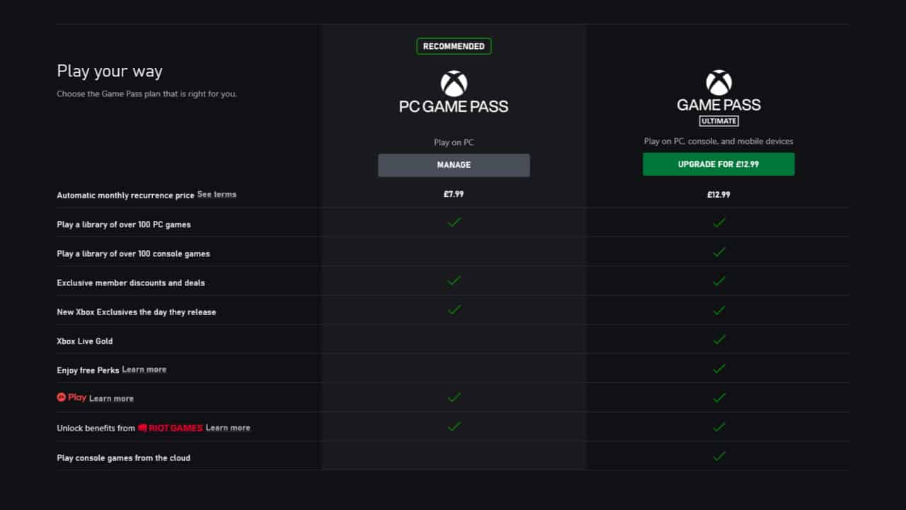 Xbox Game Pass: The differences between the two current plans.