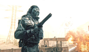 Call of Duty Ghost with weapon and explosion in background